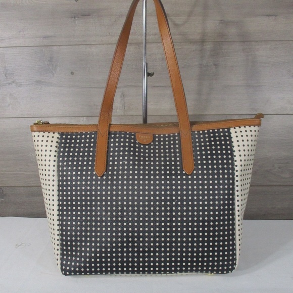 Fossil Handbags - Fossil Sydney Polka Dot Leather Shopper Tote